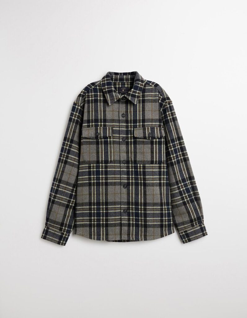 Camisa de flanela xadrez cinza e preta