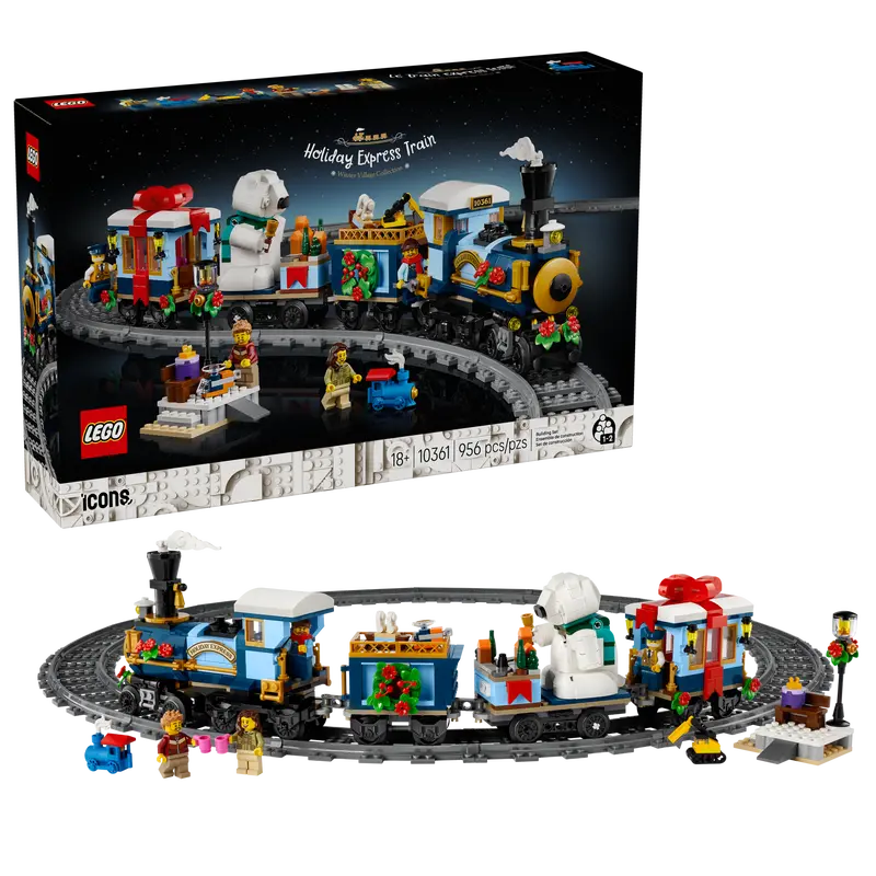 Comboio LEGO Holiday Express em pista circular.