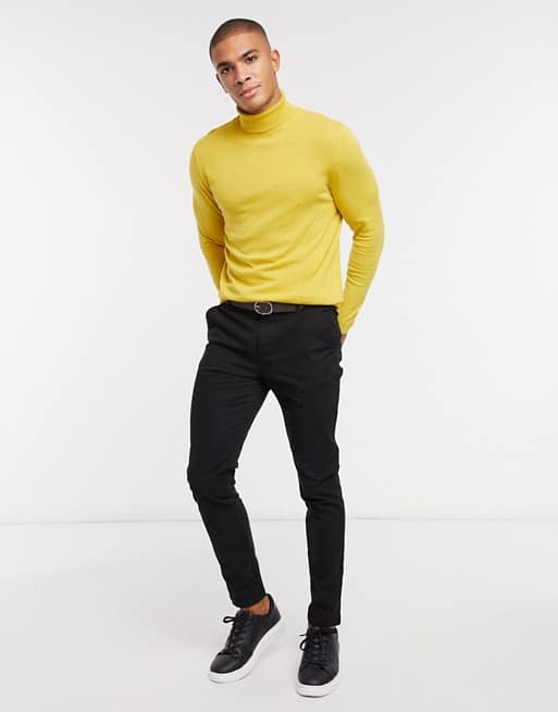 ASOS DESIGN cotton roll neck jumper in mustard