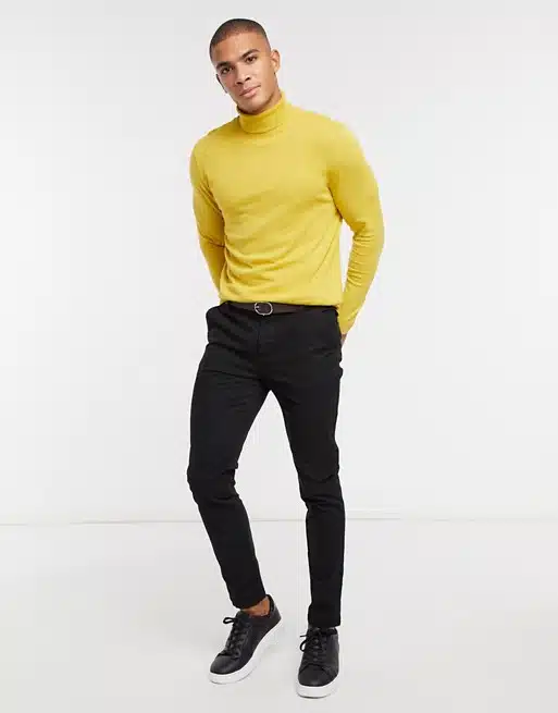 ASOS DESIGN cotton roll neck jumper in mustard