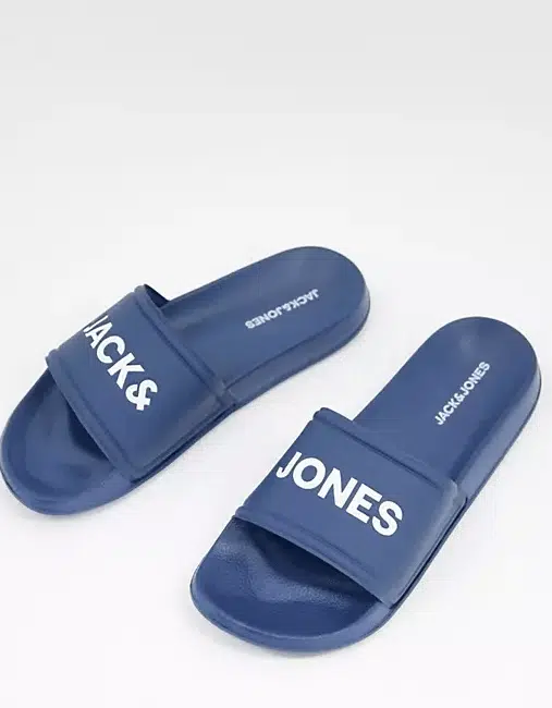 Jack & Jones sliders with logo in navy