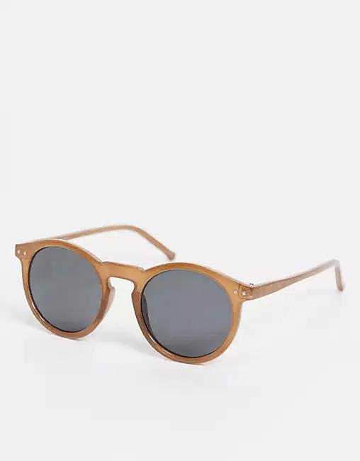 ASOS DESIGN round sunglasses with brown frame