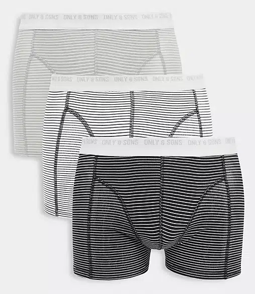 Only & Sons 3 pack stripe trunks in multi