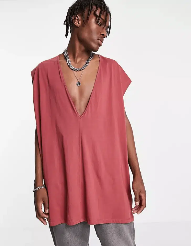 ASOS DESIGN oversized vest with deep v neck in burgundy