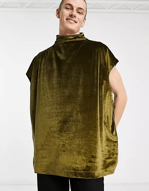 ASOS DESIGN extreme oversized sleeveless t-shirt in green velour