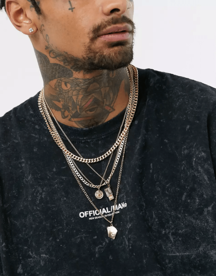 ASOS DESIGN 5 pack layered neckchain with charms in gold tone