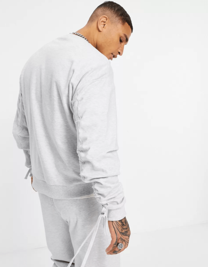 ASOS DESIGN co-ord oversized sweatshirt with ruched sleeve in white
