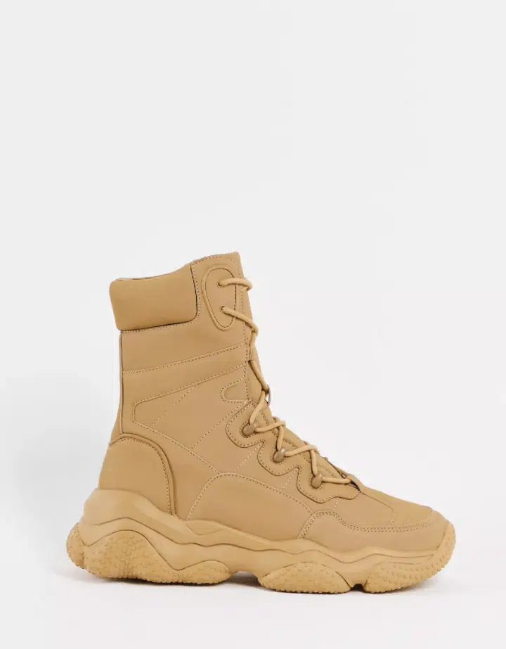 ASOS DESIGN lace up boot on chunky sole in tan faux suede