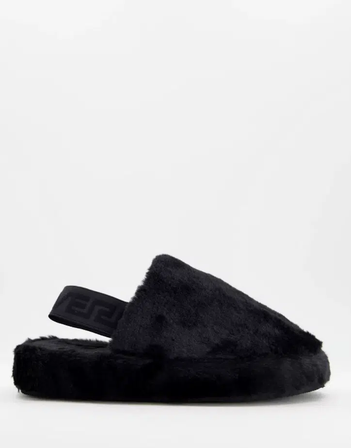 River Island fur mules with strap in black