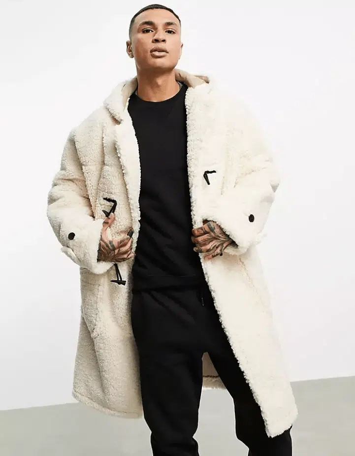 Topman borg duffle coat with hood in cream