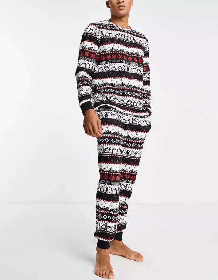 Chelsea Peers Christmas pyjamas in navy penguin fairisle print