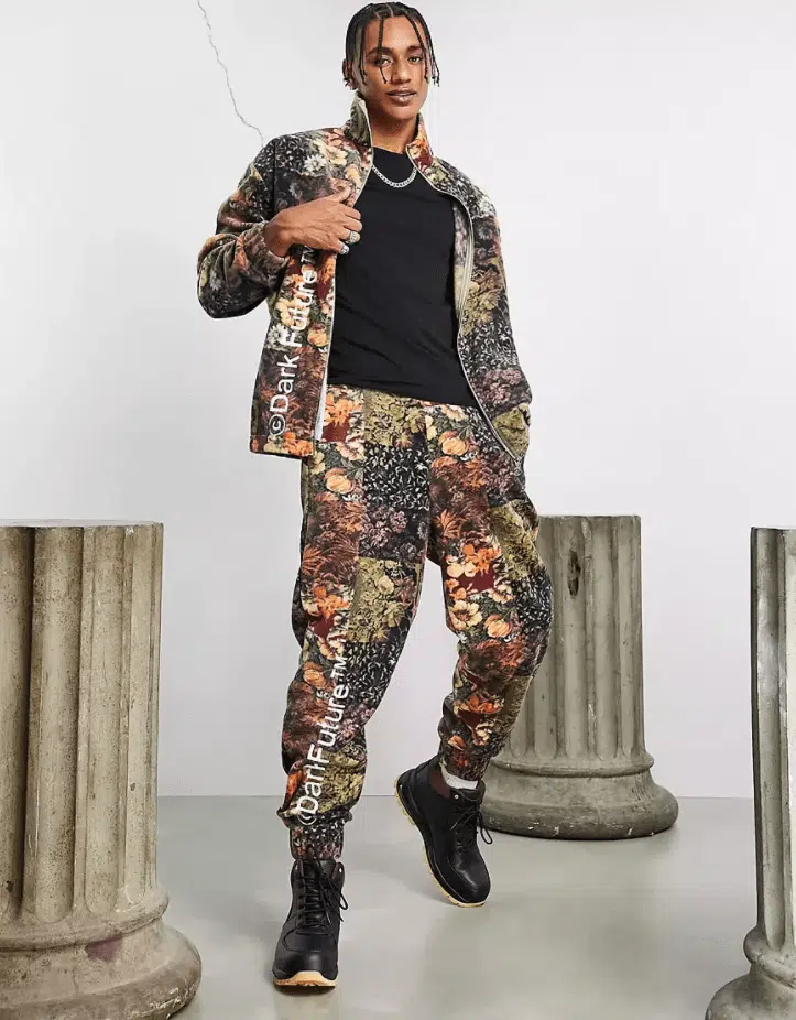 ASOS Dark Future co-ord in polar fleece with all over tapestry print in multi