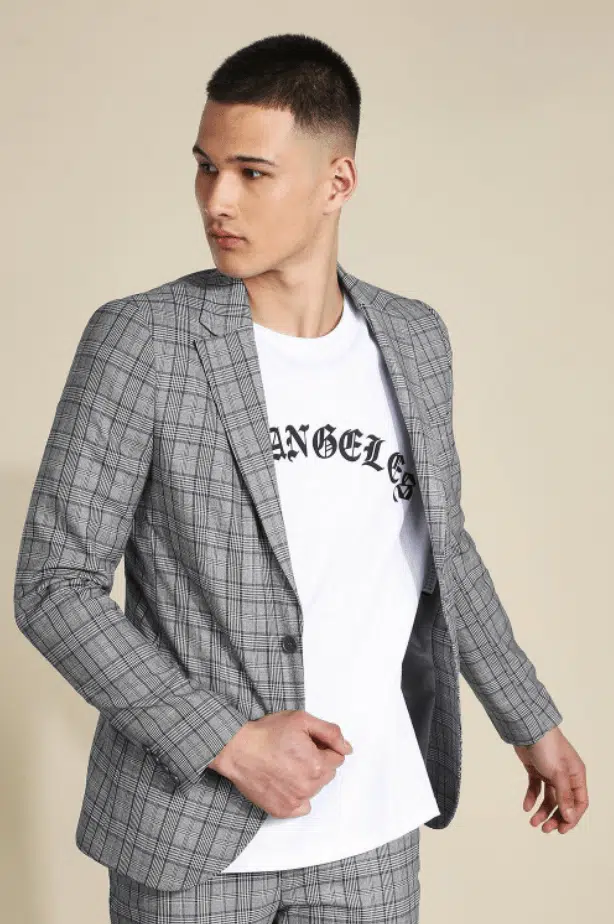 boohooman SUPER SKINNY CHECK SINGLE BREASTED JACKET