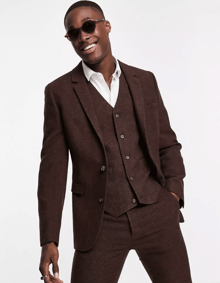 ASOS DESIGN super skinny wool mix suit in dark brown tweed