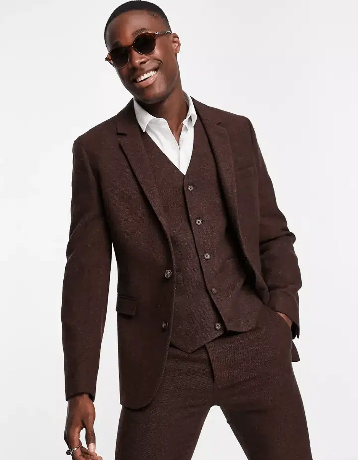 ASOS DESIGN super skinny wool mix suit in dark brown tweed