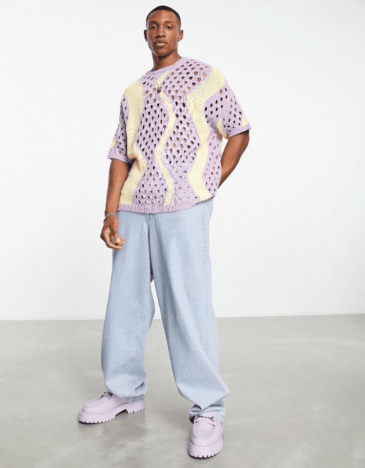 ASOS DESIGN crochet pastel t-shirt in lilac
