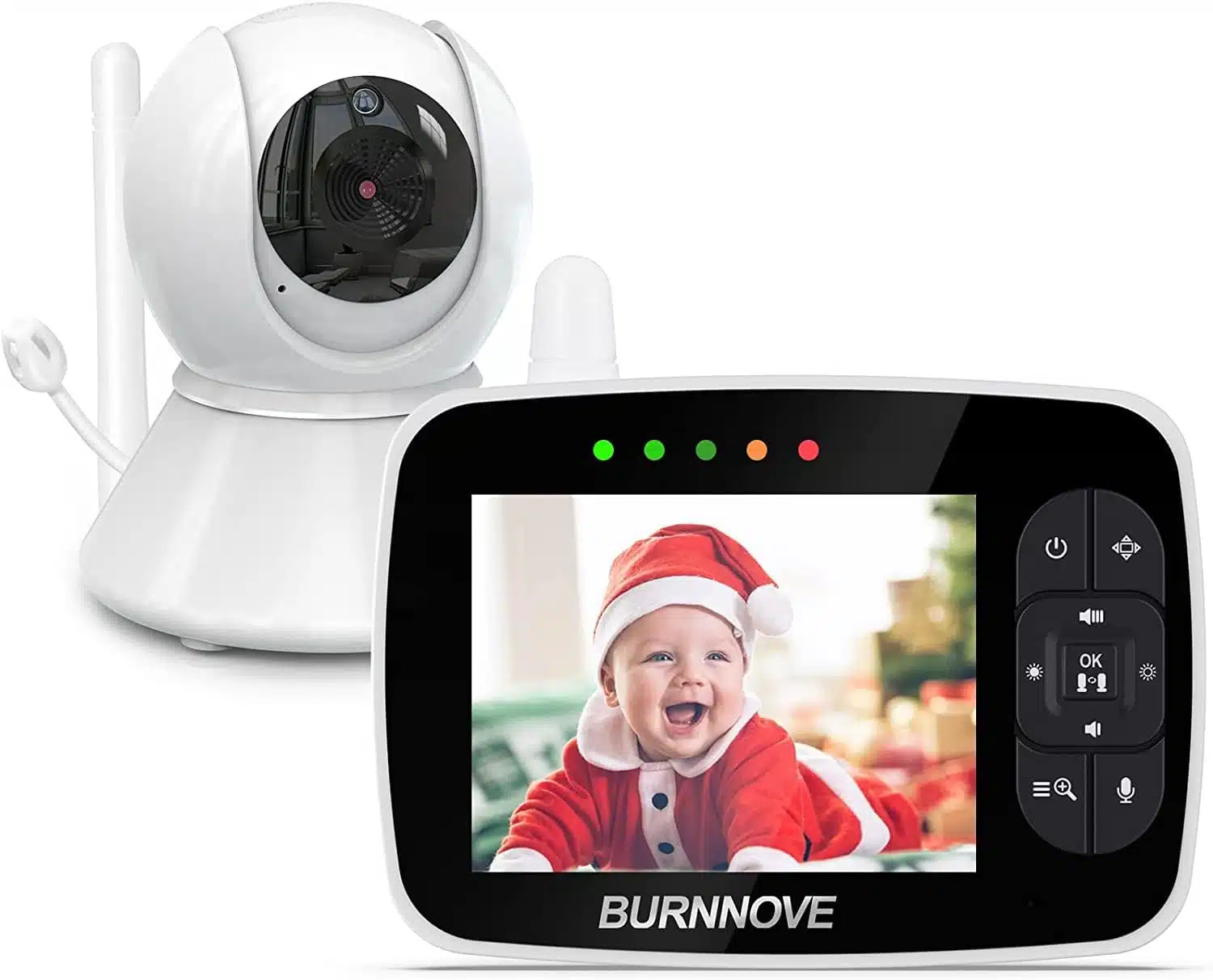 BURNNOVE Vigilância para bebés com câmara ecrã LCD de 3,5", 355 °/120 ° giratório, câmara de vigilância bebé com visão noturna, zoom 2X, câmara bebé com comunicação bidirecional e sensor de temperatura