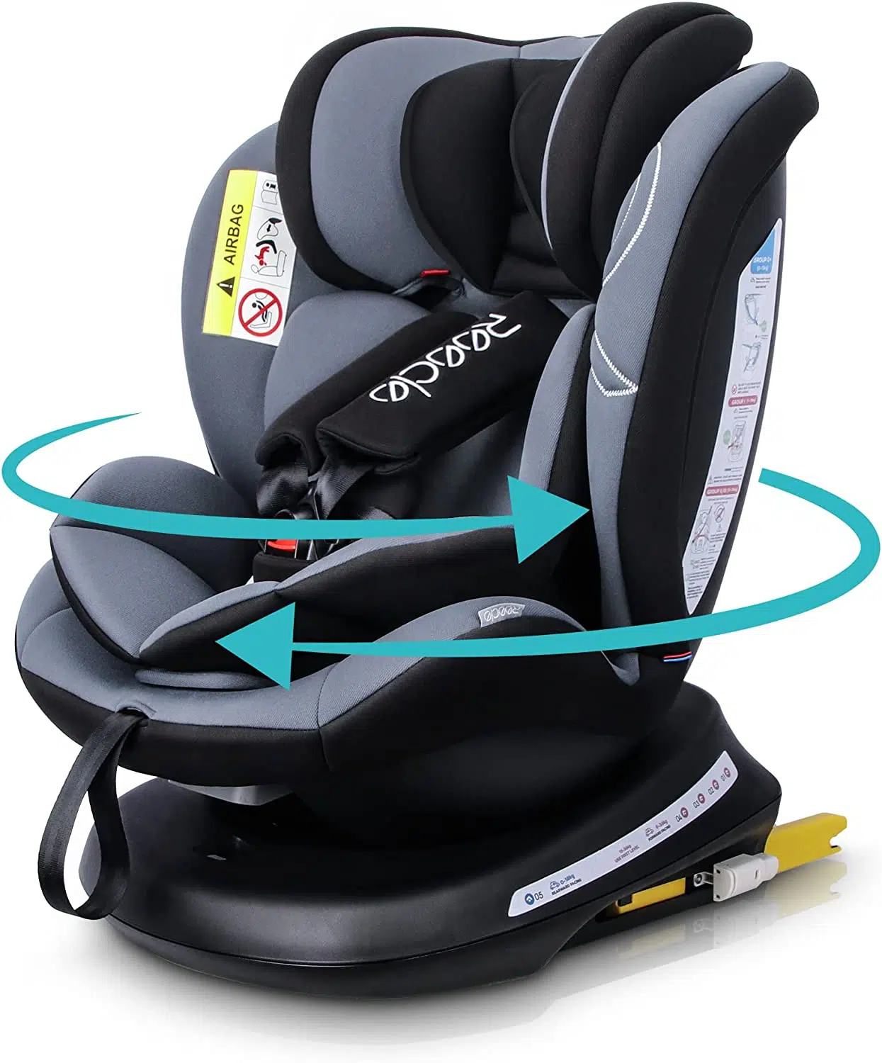 Reecle Cadeira de carro giratória de 360º com ISOFIX, grupo 0+/1/2/3 (0~36 kg), aproximadamente 0-12 anos (preto)