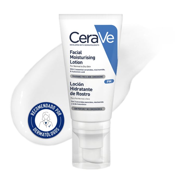 Loção hidratante facial CeraVe recomendada por dermatologistas.