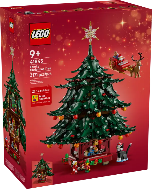 Caixa LEGO Árvore de Natal Família, 3171 peças.