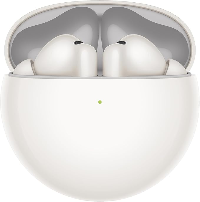 Auriculares sem fios com caixa branca aberta.