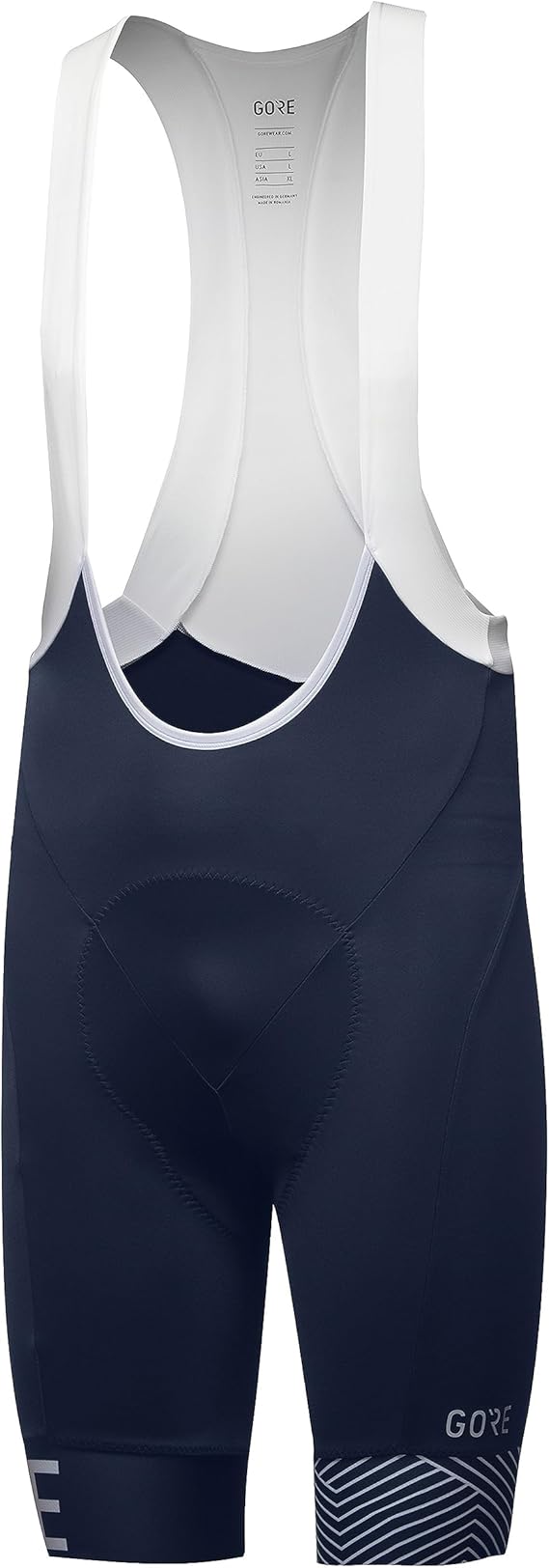 Calções de ciclismo com alças em preto e branco.