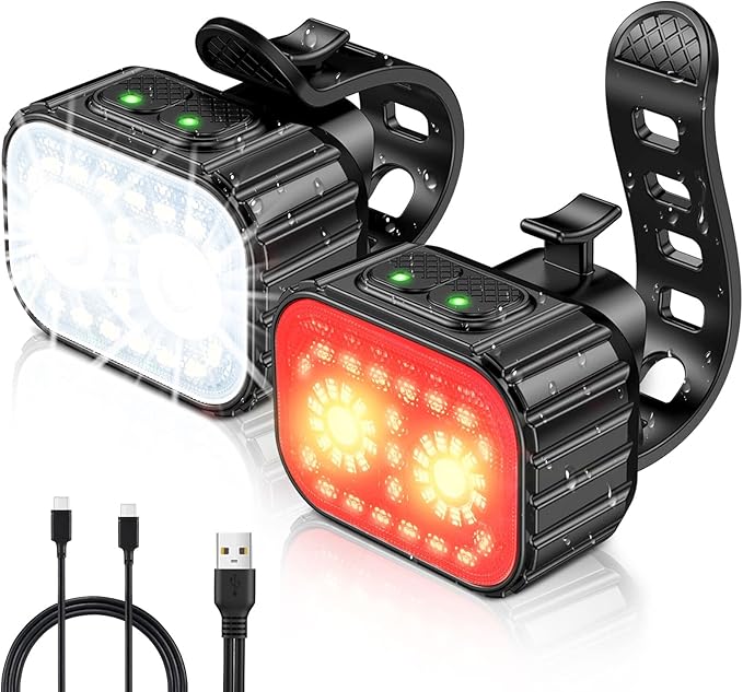 Conjunto de luzes LED para bicicleta recarregáveis USB.