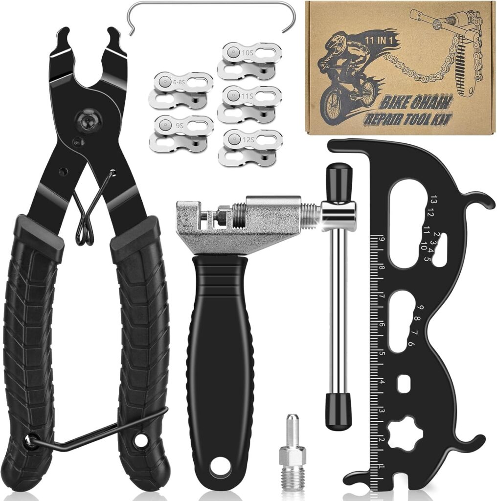 Kit ferramentas reparação corrente de bicicleta, completo e útil.