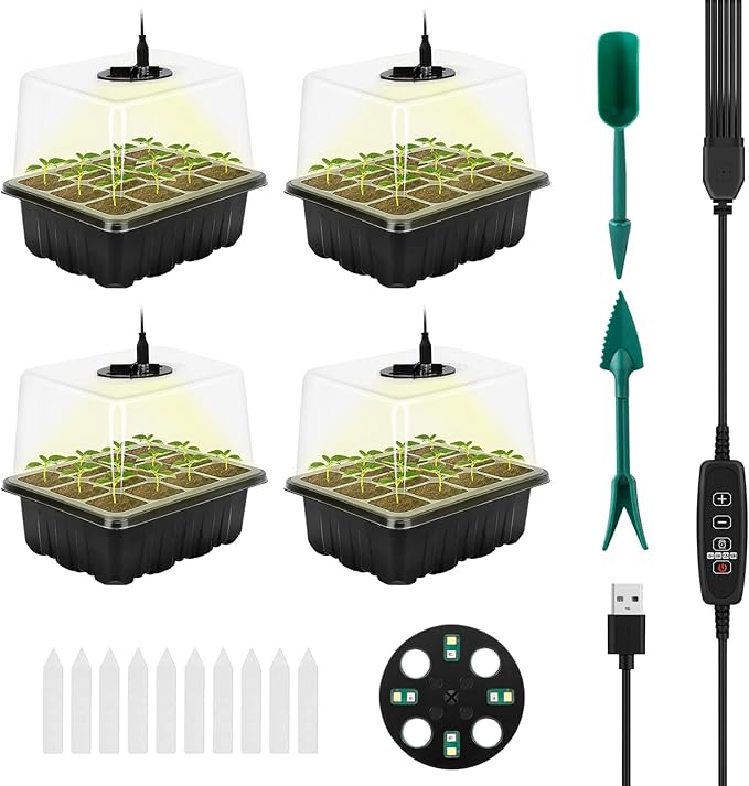 Kits de germinação de plantas com iluminação LED.
