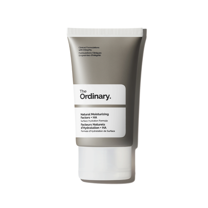 Hidratante The Ordinary na embalagem cinza.