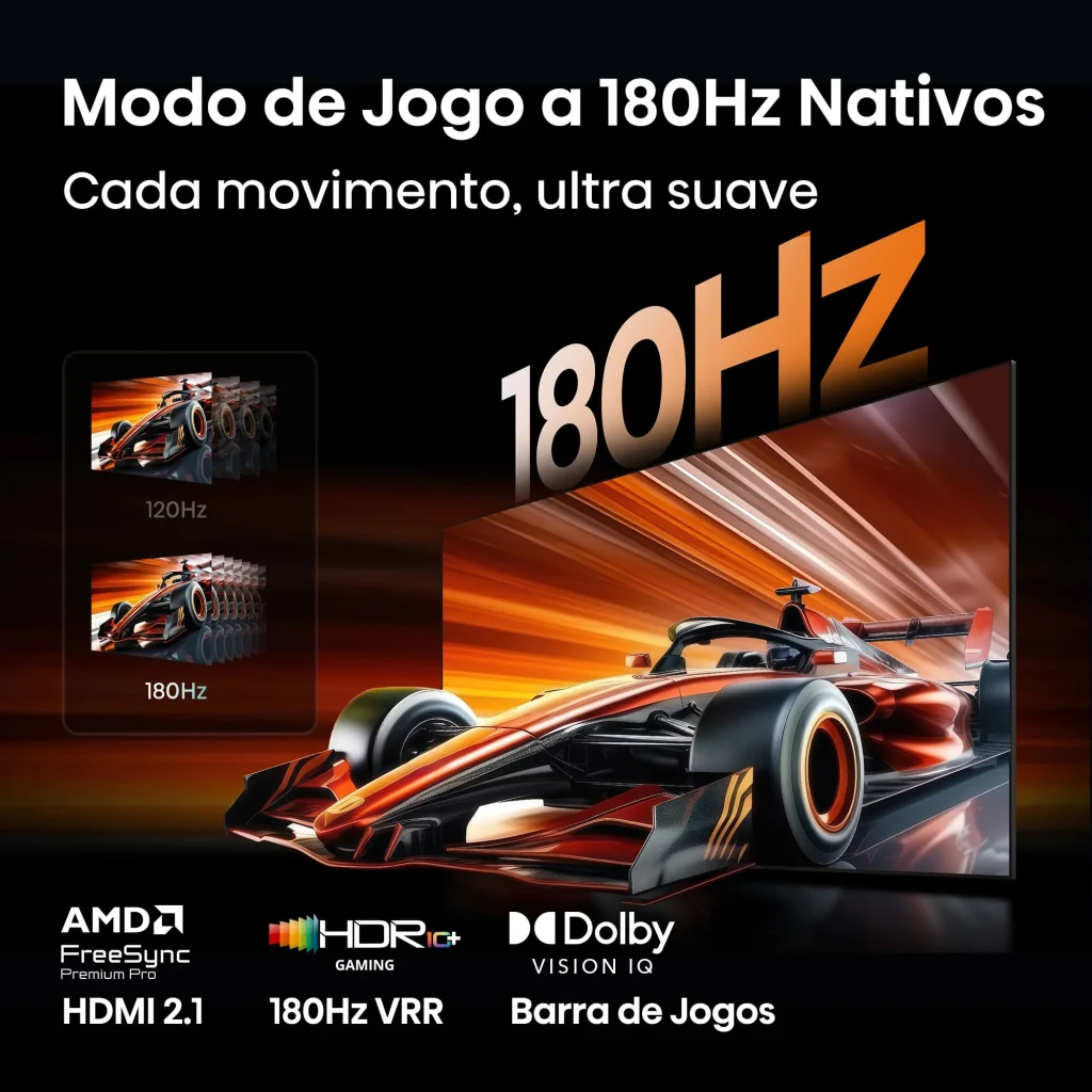 Monitor gaming com taxa de atualização de 180Hz nativos.
