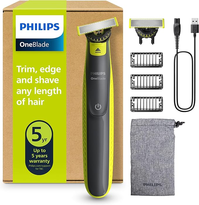 Aparador Philips OneBlade com acessórios e caixa.