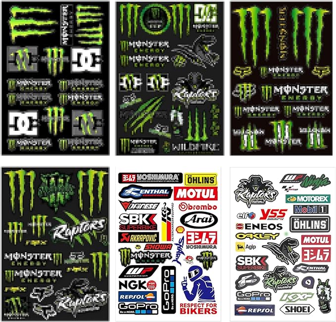 Autocolantes de marcas de motos e energia.