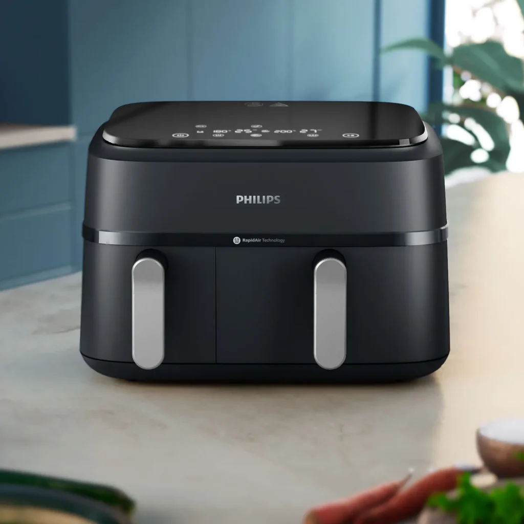 Fritadeira sem óleo Philips na cozinha moderna.