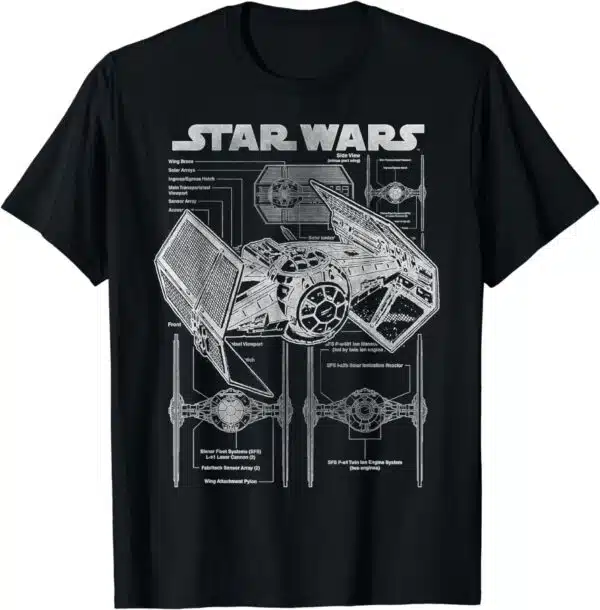 Star Wars TIE Fighter Blueprint Schematics T-shirt para homem, Preto