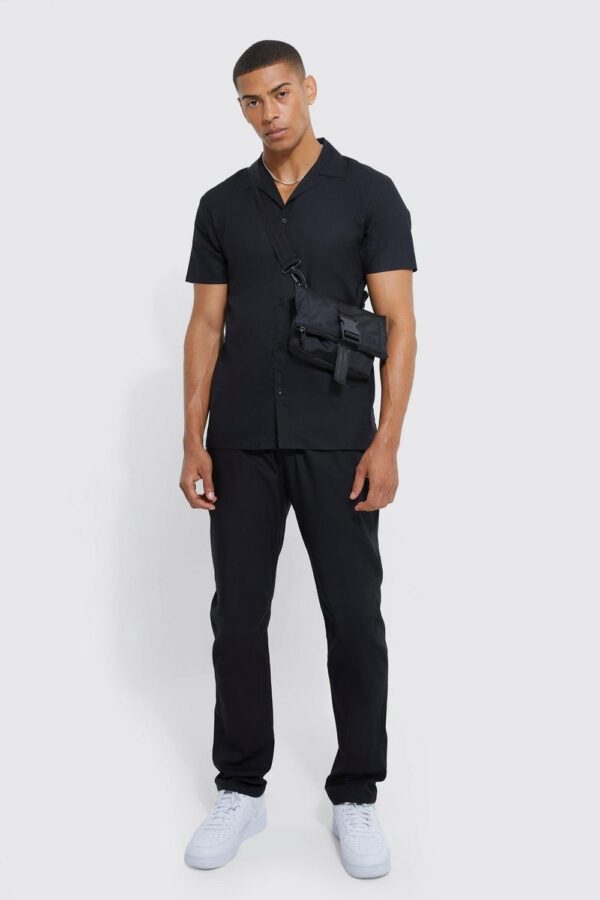 Short Sleeve Stretch Shirt & Slim Trouser BoohooMAN