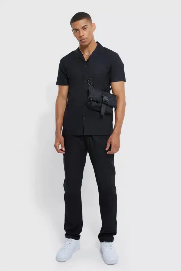 Short Sleeve Stretch Shirt & Slim Trouser BoohooMAN