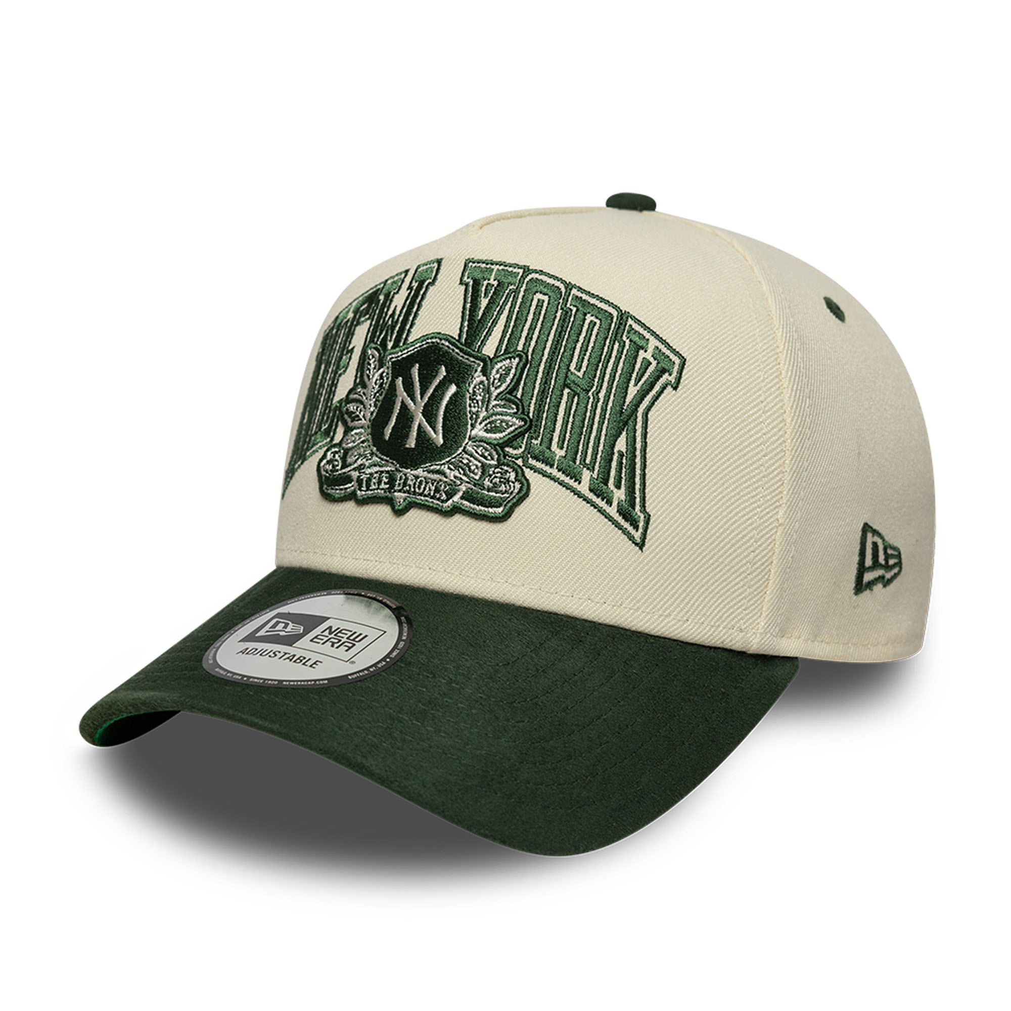 Boné New Era New York Yankees 9FORTY com coroa bege e aba curva em camurça verde escuro com logótipo bordado