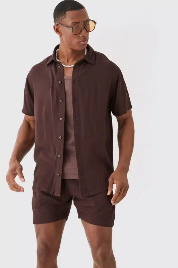 Short Sleeve Cheese Cloth Shirt And Short Set
