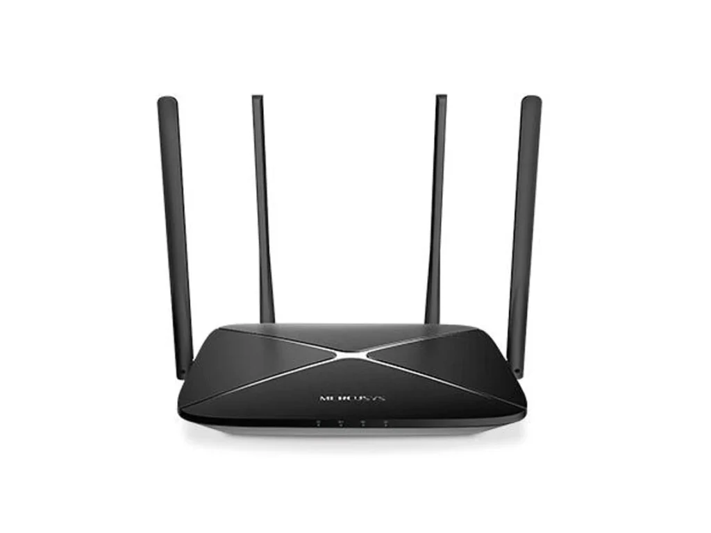 Roteador preto com quatro antenas