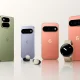 Gama de dispositivos Google Pixel em várias cores e tamanhos.