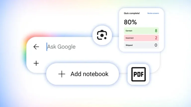 Interface de aprendizagem Google com barra de pesquisa e ferramentas.