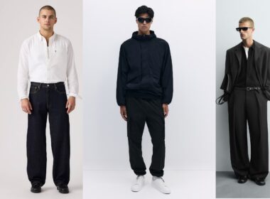 Três homens com roupas casuais e formais diferentes.