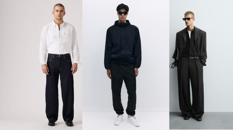 Três homens com roupas casuais e formais diferentes.