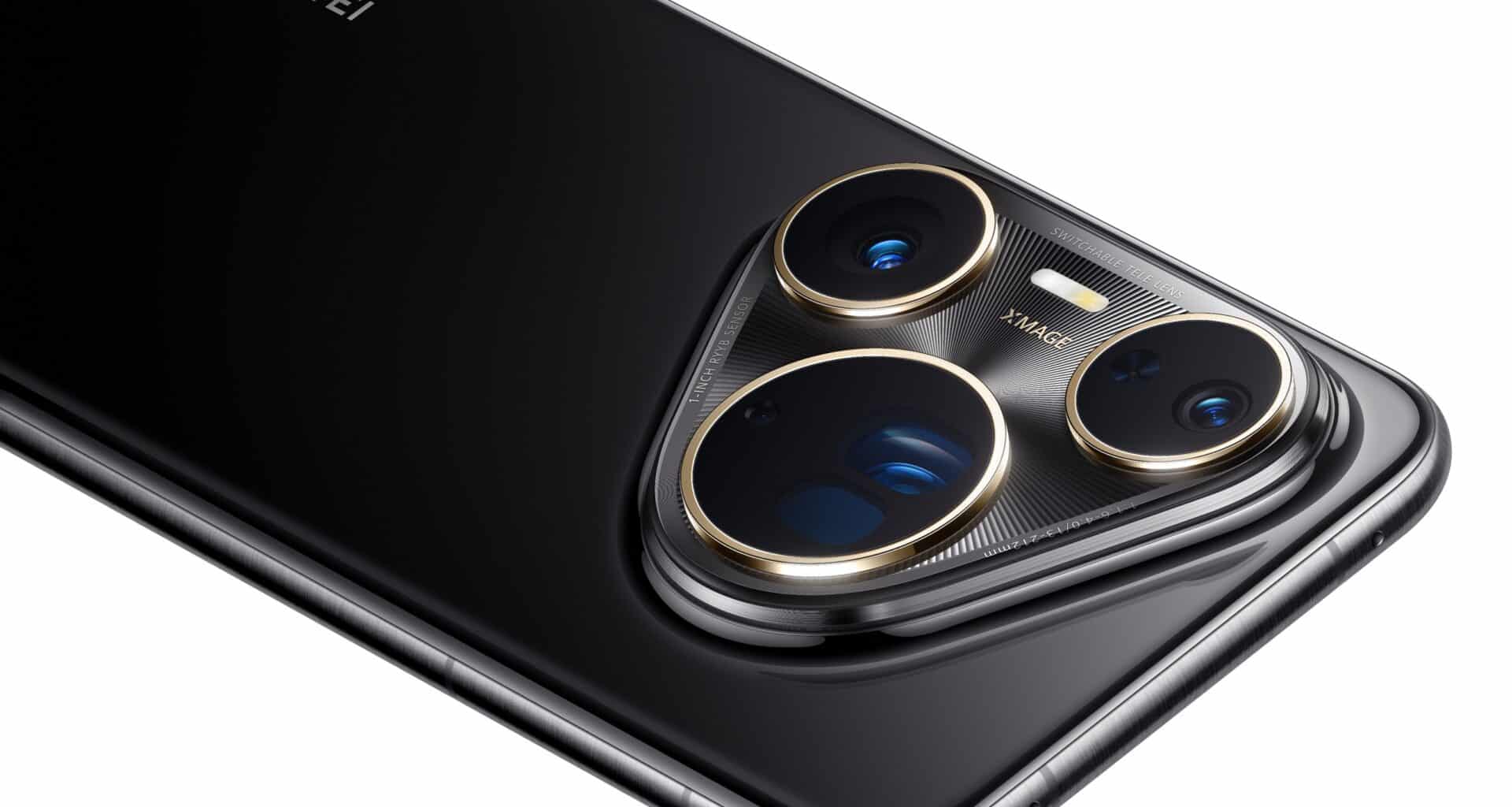 Detalhe de câmaras de um telemóvel moderno preto.