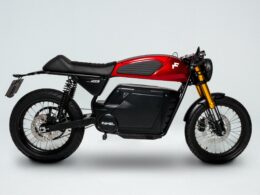 Motocicleta elétrica moderna com design estilizado.