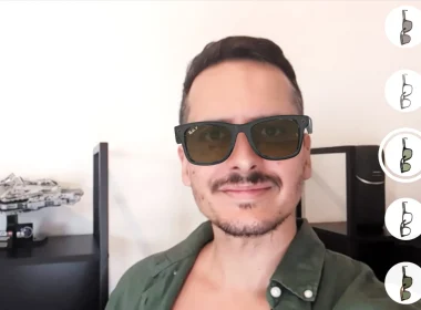 Homem a experimentar óculos Ray-Ban Meta através de realidade aumentada.