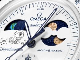 Relógio Omega x Swatch, mostrador lunar único.