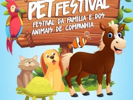 Festival de animais de companhia com personagens de desenho animado.