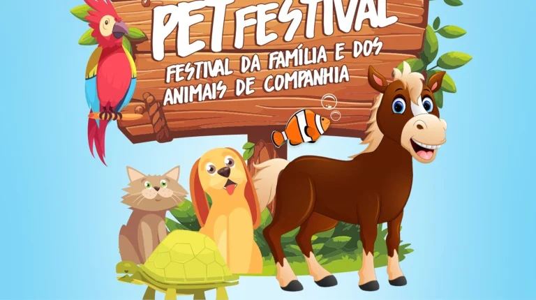 Festival de animais de companhia com personagens de desenho animado.